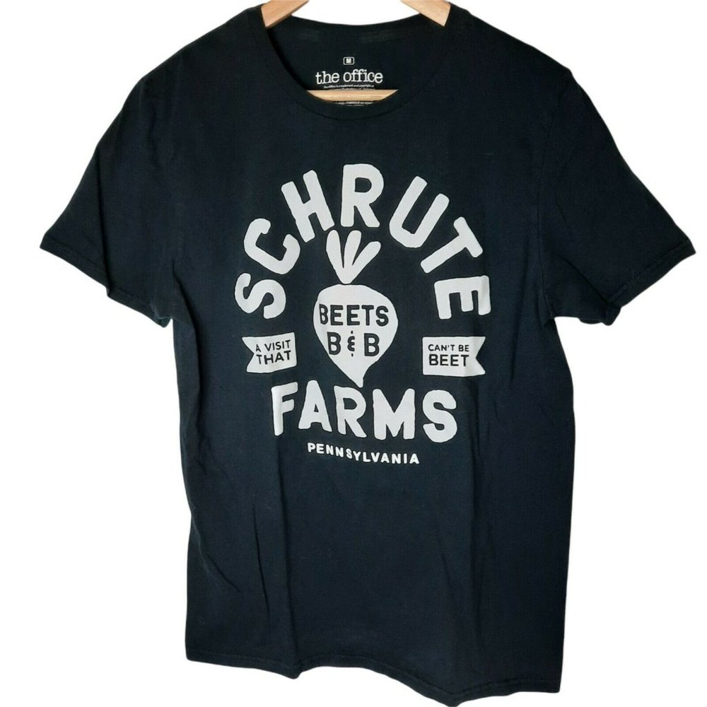 The Office Schrute Farms - Mens Graphic T-Shirt Black Crew 100% Cotton Medium